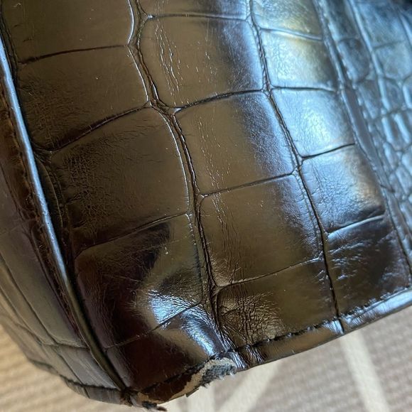 London Fog Faux Snakeskin Large Bag Brown - Picture 3 of 6